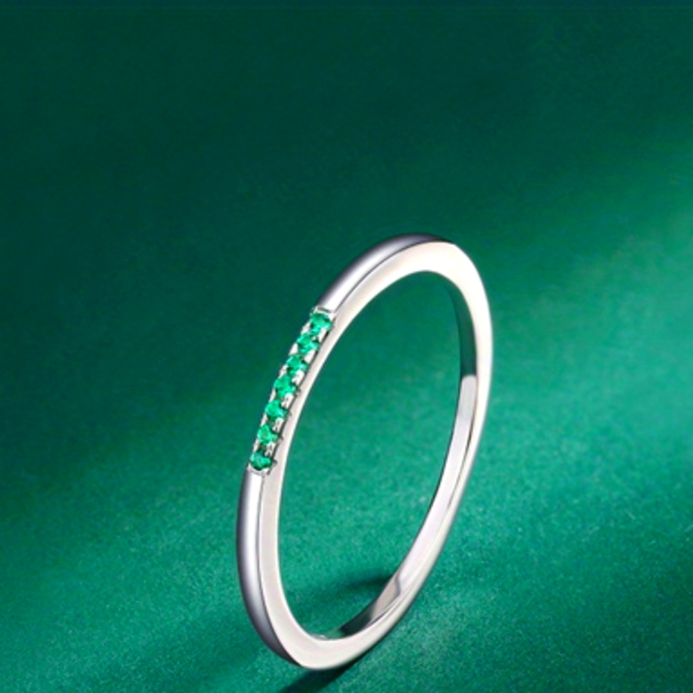925 Sterling Silver Stacking Ring - GREEN, size 8